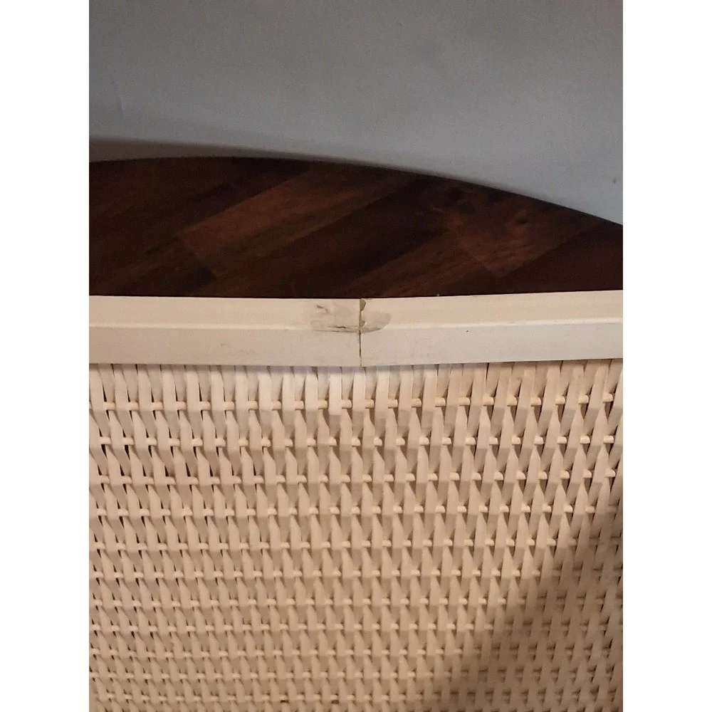 Vintage White Resin Wicker Wastebasket Rectangular Bathroom Trash Can See Pics